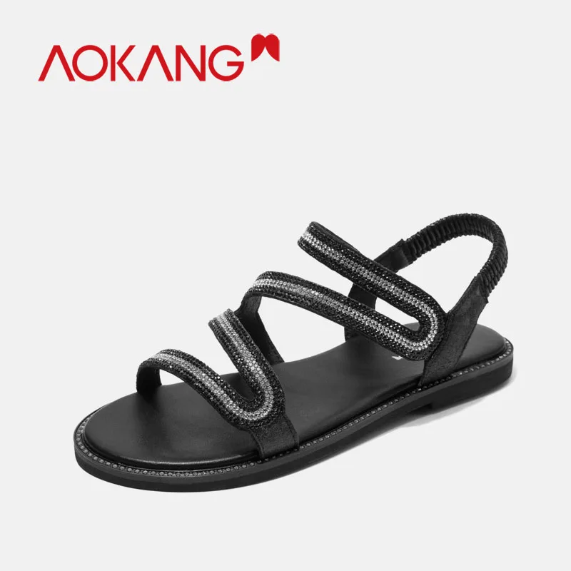 AOKANG/обувь женские босоножки Новая Летняя обувь на плоской подошве с милым