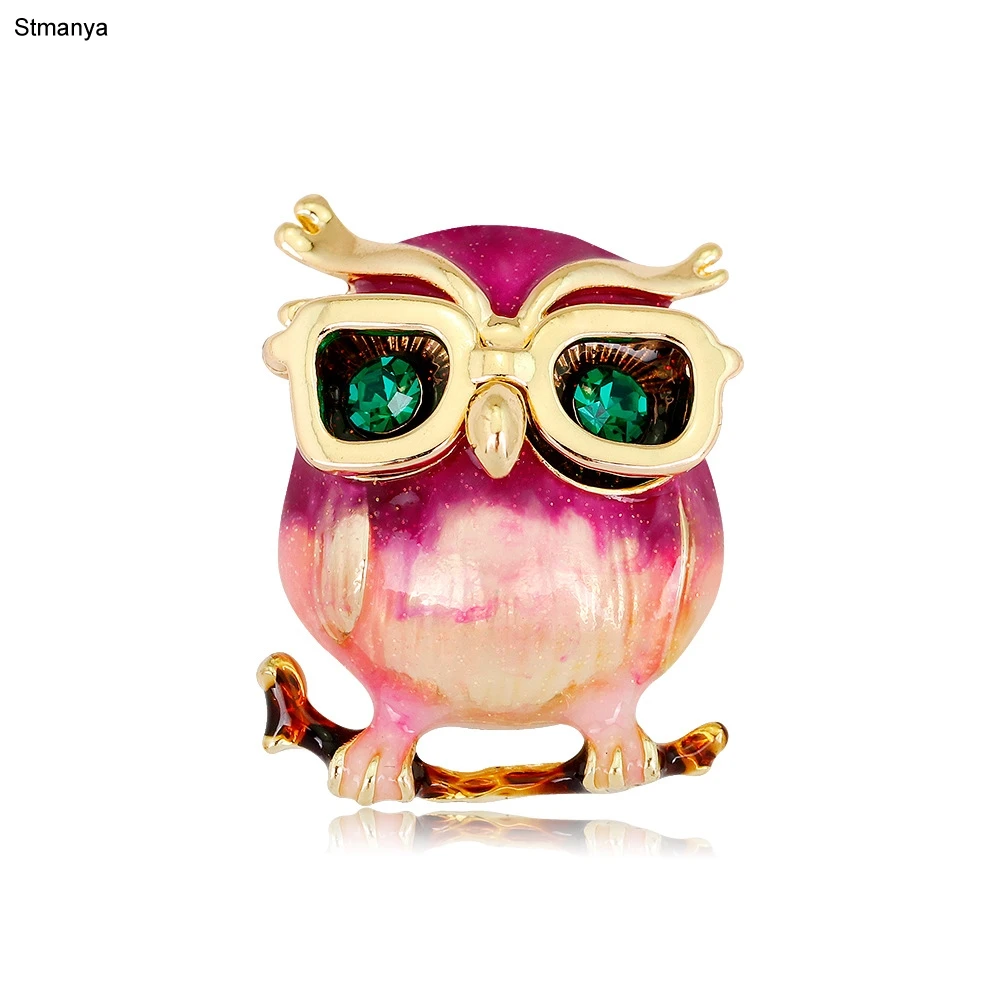 

New Style Pink Parrot Brooch Pins Big Belly Owl Brooches For Kids Gifts Suit Collar Sweater Clips Gold-color Pins Jewelry H1289