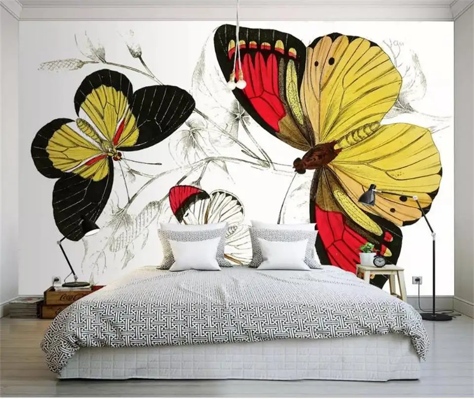 

Custom 3D Photo Wallpaper Mural Non-woven Bed Room TV Sofa Backdrop Wall paper Butterfly Plant Flower Photo Wallpaper Home Decor