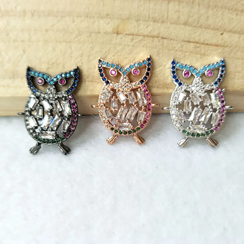 10 шт. микро-закрепка с фианитами соединитель Совы двойные бусины шармы для