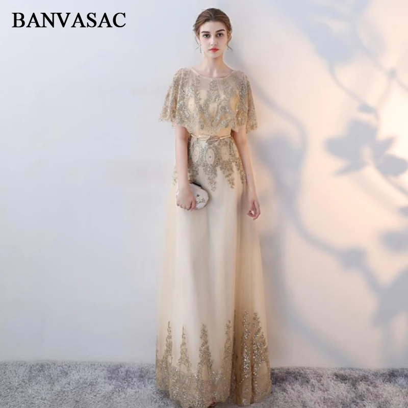 BANVASAC 2018 г. Длинные вечерние платья а силуэта с круглым вырезом и блестками