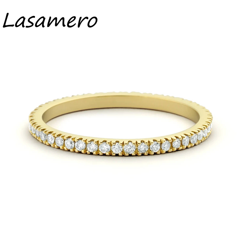LASAMERO Round Cut 0.50CTW Natural Diamond 14k Yellow Gold Full Eternity Engagement Promise Wedding Band Ring Gift For Women | Украшения и