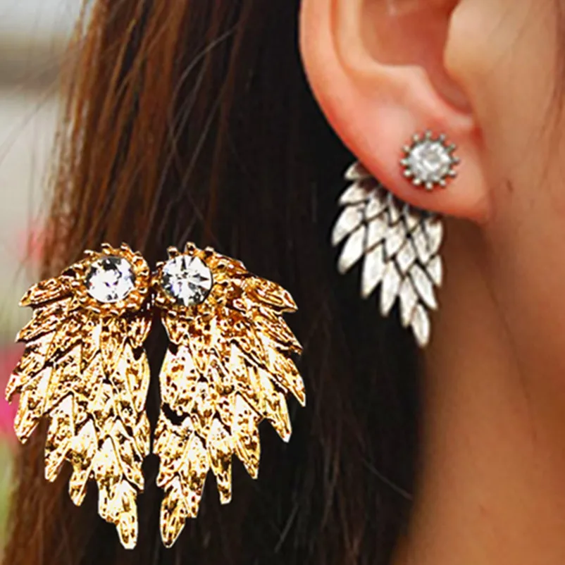 

Angel Wings Brooch For Women Earrings Inlaid Crystal Ear Jewelry Earring Party Gothic Feather Earrings 2017 Fashion Bijoux e065