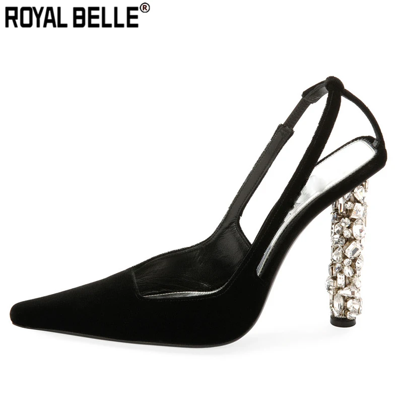 Royal Belle/пикантные замшевые черные туфли лодочки на высоком каблуке украшенные