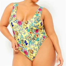 4XL женский купальник большого размера Цельный с цветочным