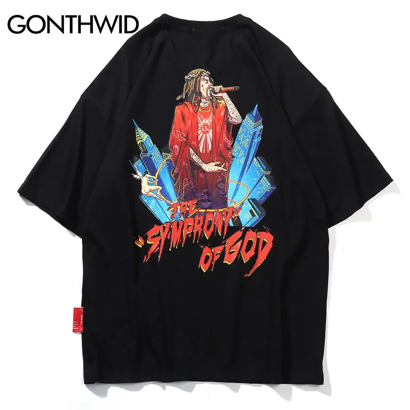 GONTHWID Symphony Of God Tshirts Funny Hip Hop Streetwear T Shirts 2019 Summer Men Harajuku Casual Short Sleeve Tops Tees Male | Мужская