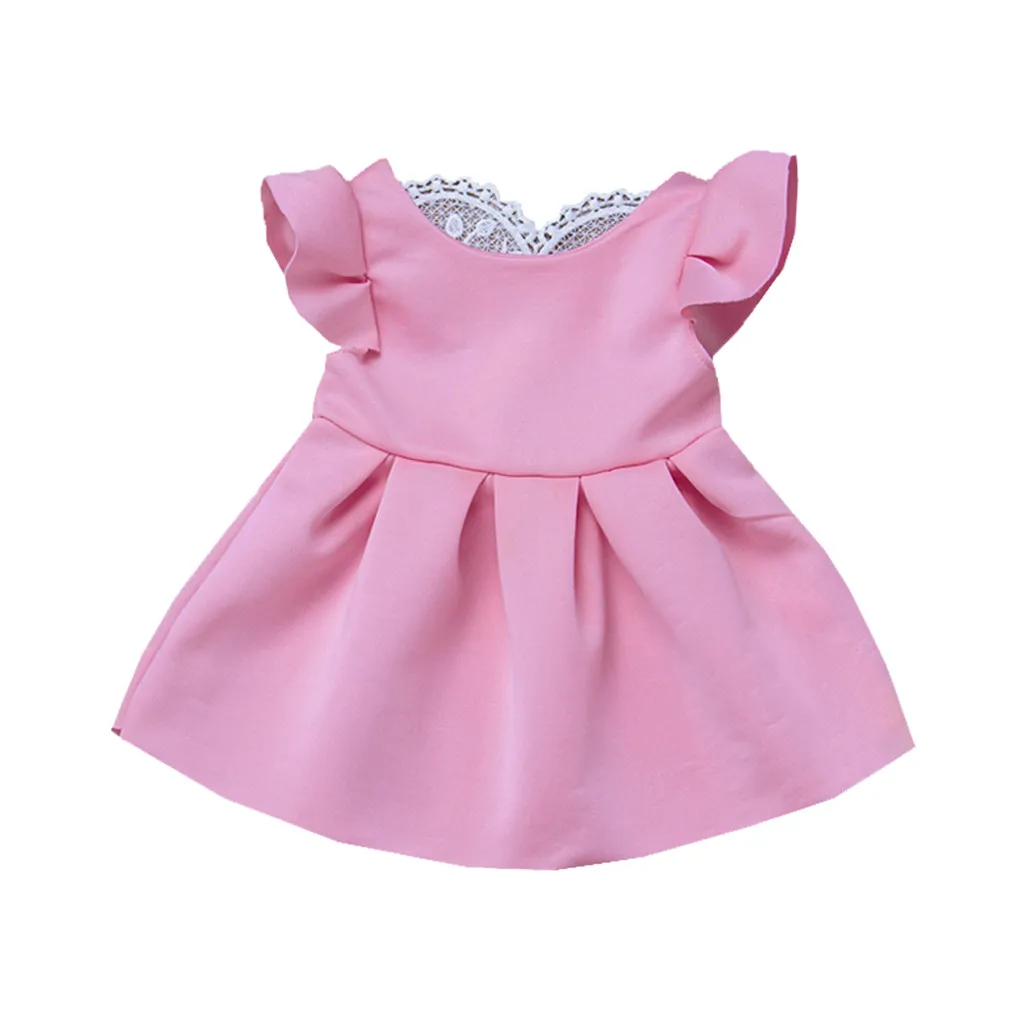 

TELOTUNY Girls Dress Summer Toddler Baby Girls Fly Sleeve Solid Love Lace Backless Dress Sweet baby girl dress #40