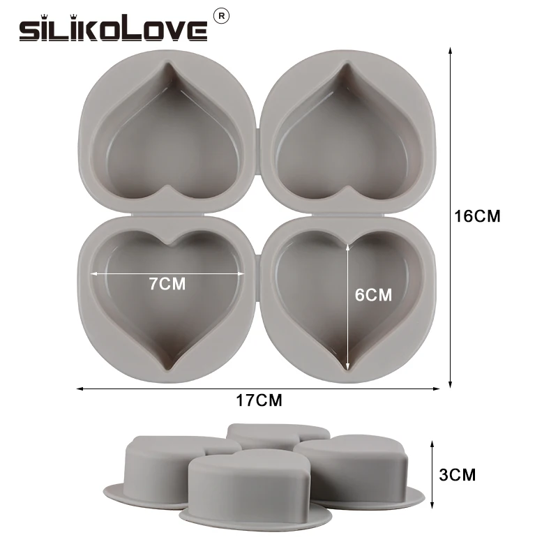 Silicolove 4 полости 3D 100% Настоящее чистое Силиконовое Мыло Форма в форме сердца