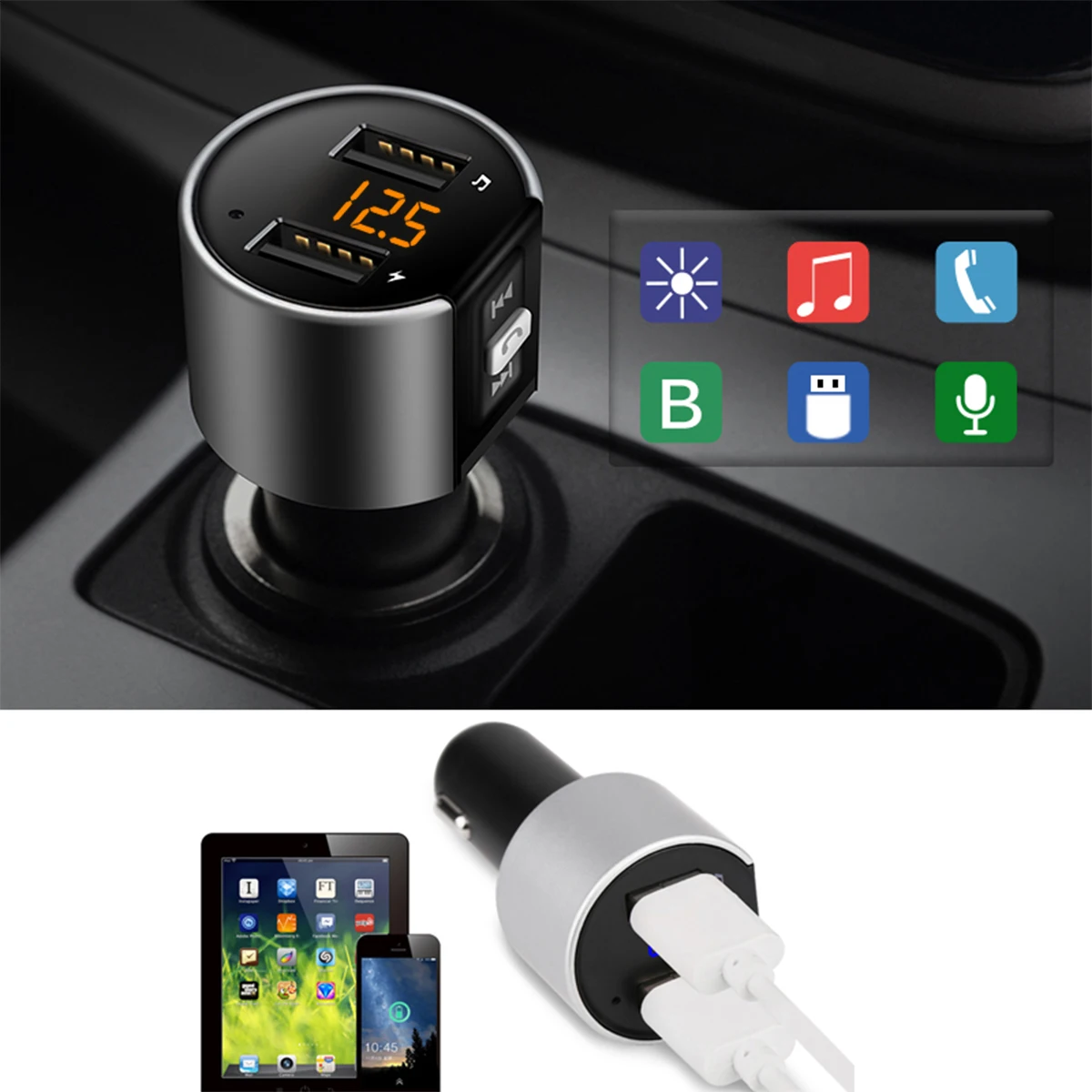 SOONHUA C26S 2-In-1 Bluetooth Earphone Wireless Radio Adapter Charger And FM Frequency Modulation Emitter Hand-Free Phone Call |