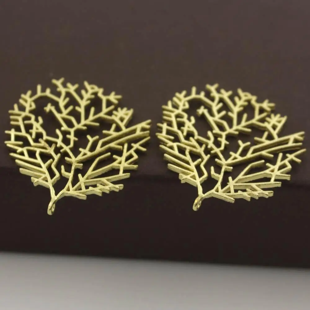 Retro Filigree Leaf Branch Pendant Charms Connectors Quality Gold Color Metal DIY Stuffs Hanging on Earrings Jewelry Accessories | Украшения