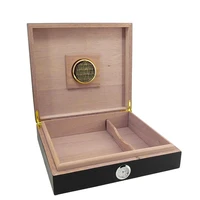 black portable cedar wood travel humidor cigar box cigar case hygrometer humidifier cigar humidor box