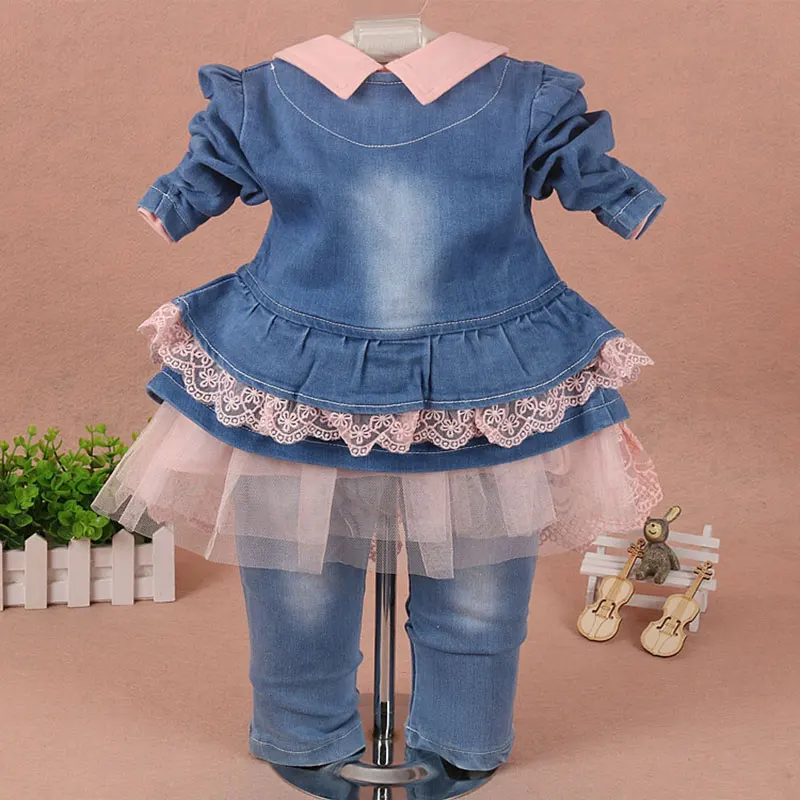 Весеннее пальто платье джинсы комплект из 3 предметов для новорожденных одежда