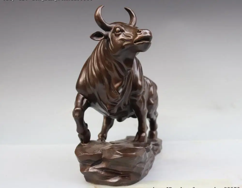 Китайская королевская статуя бычьего скота из чистой бронзы и меди | Дом сад