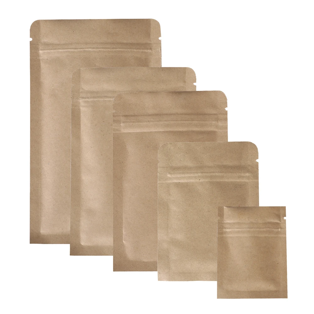 

100pcs/lot mini size Zipper top seal Kraft Paper Bag with Aluminum foil coated inner Powder Seasoning Sugar Tea bags