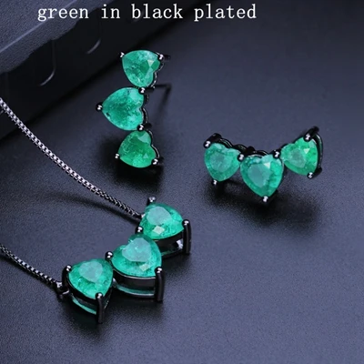 green-black plated Комплект ювелирных изделий из разбитого камня, ожерелье в форме сердца и серьги-гвоздики для модных женщин, вечерние ювелирные изделия, подарок SFX001802 - Окраска металла: green-black plated