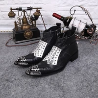 british style pointed toe high top winter men boots studded rivets work military boots flats winter shoes men cowboy