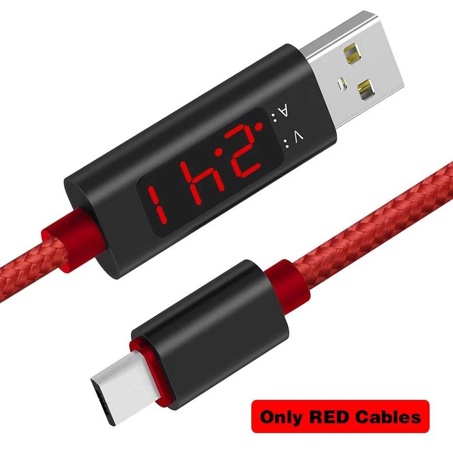 Only RED Cables Usb-кабель для зарядки IPhone, Xiaomi, huawei, samsung, кабель для быстрой зарядки USB C, светодиодный кабель для телефонов с цифровым дисплеем - Цвет: Only RED Cables