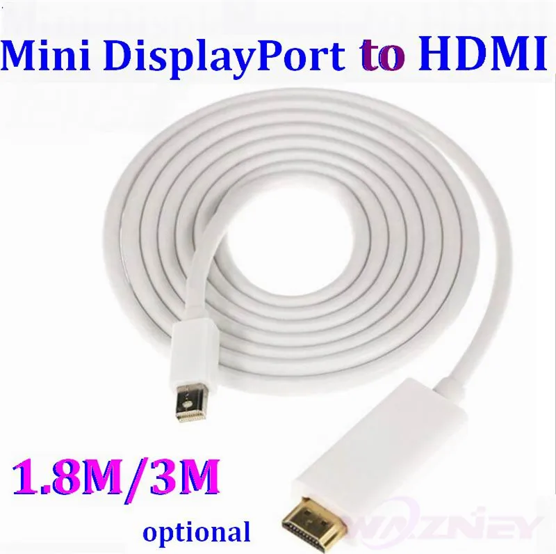 250 шт./лот * 1 8 м 3 фута/3 10 футов Thunderbolt Mini DisplayPort папа MINI DP HDMI кабель преобразователь