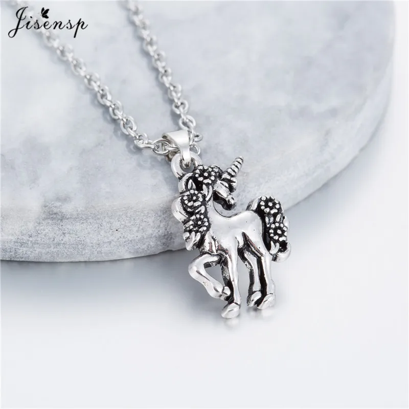 Jisensp New Cute Animal Unicorn Necklaces &amp Pendants Ancient Bronze Trendy Jewelry Clavicle Chain Necklace collares de moda 2018 |