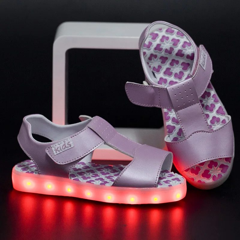 Сандалии для мальчиков и девочек с usb зарядкой детская обувь со светодиодной