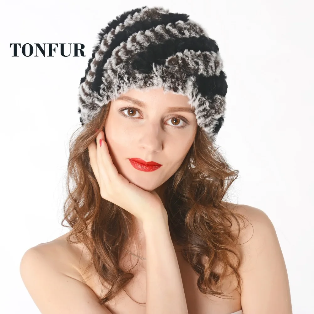 Женские вязаные шапки из меха кролика Рекс меховые натурального теплые зимние