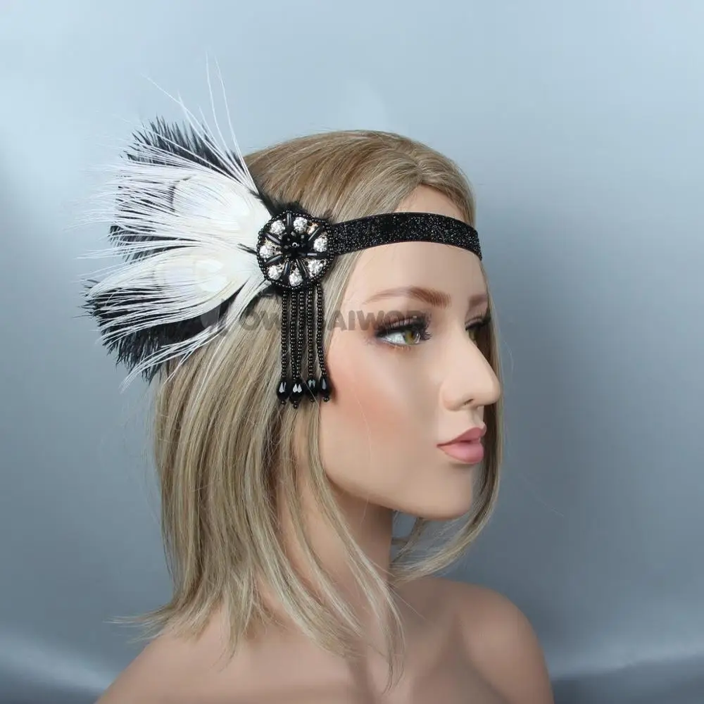 

Handmade Luxury And Gorgeous Flower Pearls Pendant Wedding Headband Various Color Feather Bridal Gift
