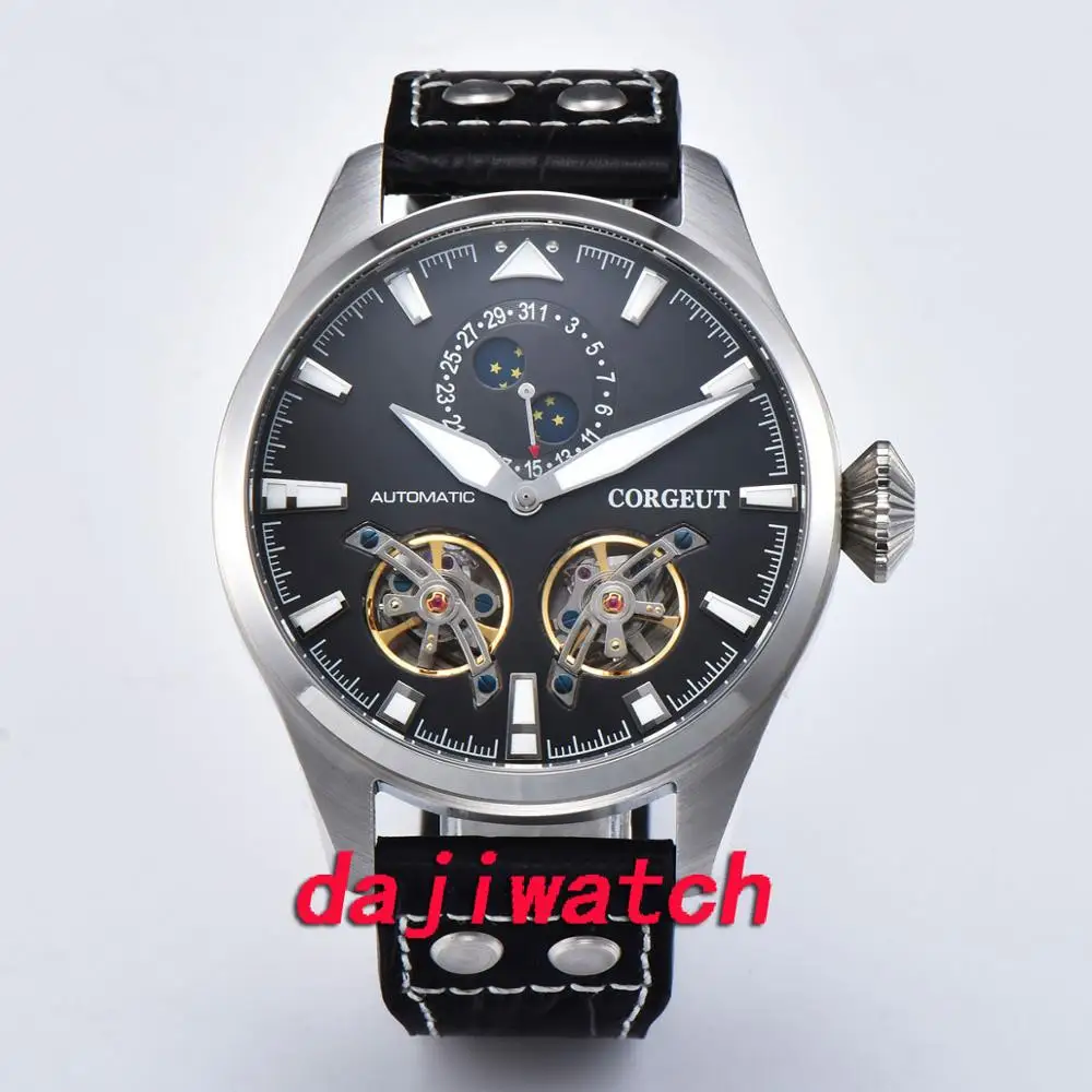 D Corgeut 47 мм Чехол Мужские часы Скелет автоматические часы PVD запас хода Tourbillon Мужские механические часы мужские часы подарок - Цвет: D