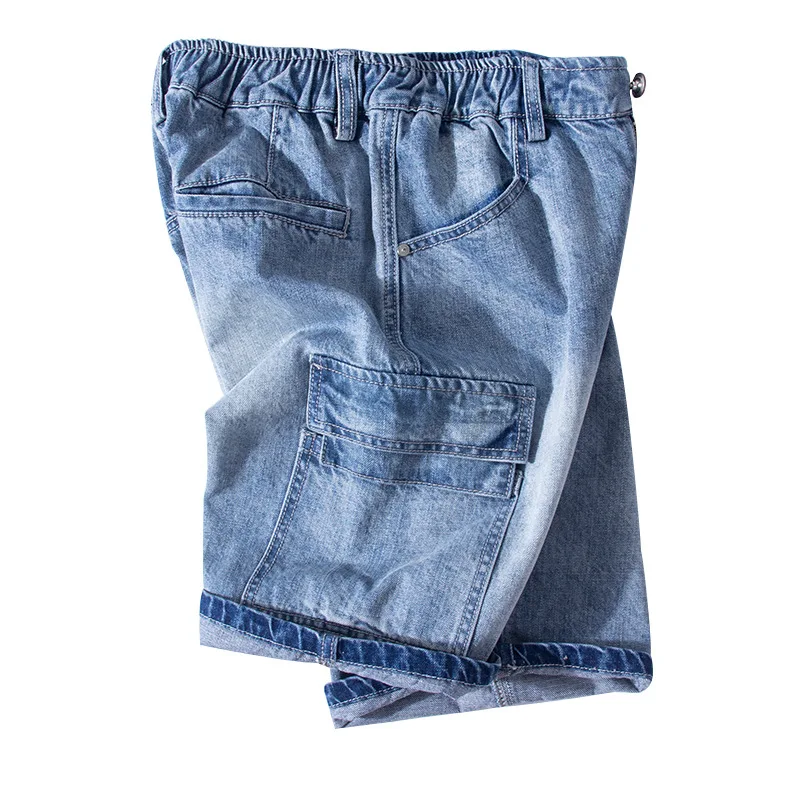 

2019 New Arrival Fashion Denim Men Loose Embroidery Multi Pocket Overalls Hallen Knee Length Casual Jeans Men Plus Size M-7XL