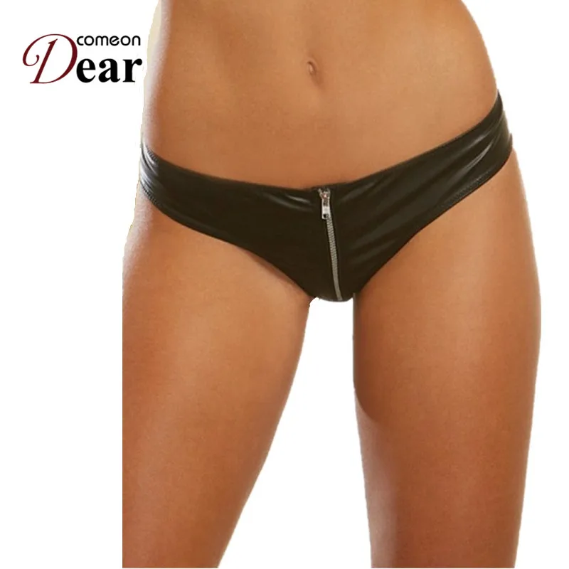 Comeondear Ropa Interior Mujer прозрачного размера плюс черные кожаные сексуальные трусики на молнии женское латексное нижнее белье с низкой талией PA5127