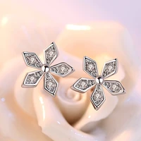 100 925 sterling silver fashion little flower crystal ladiesstud earrings jewelry women wholesale anti allergy drop shipping