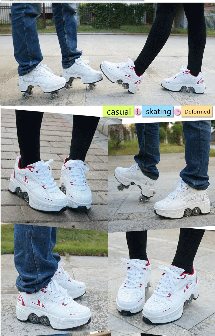 Hot Shoes Casual Sneakers Walk+Skates Deform Wheel Skates for Adult Men Women Unisex Couple Childred Runaway Skates Four-wheeled