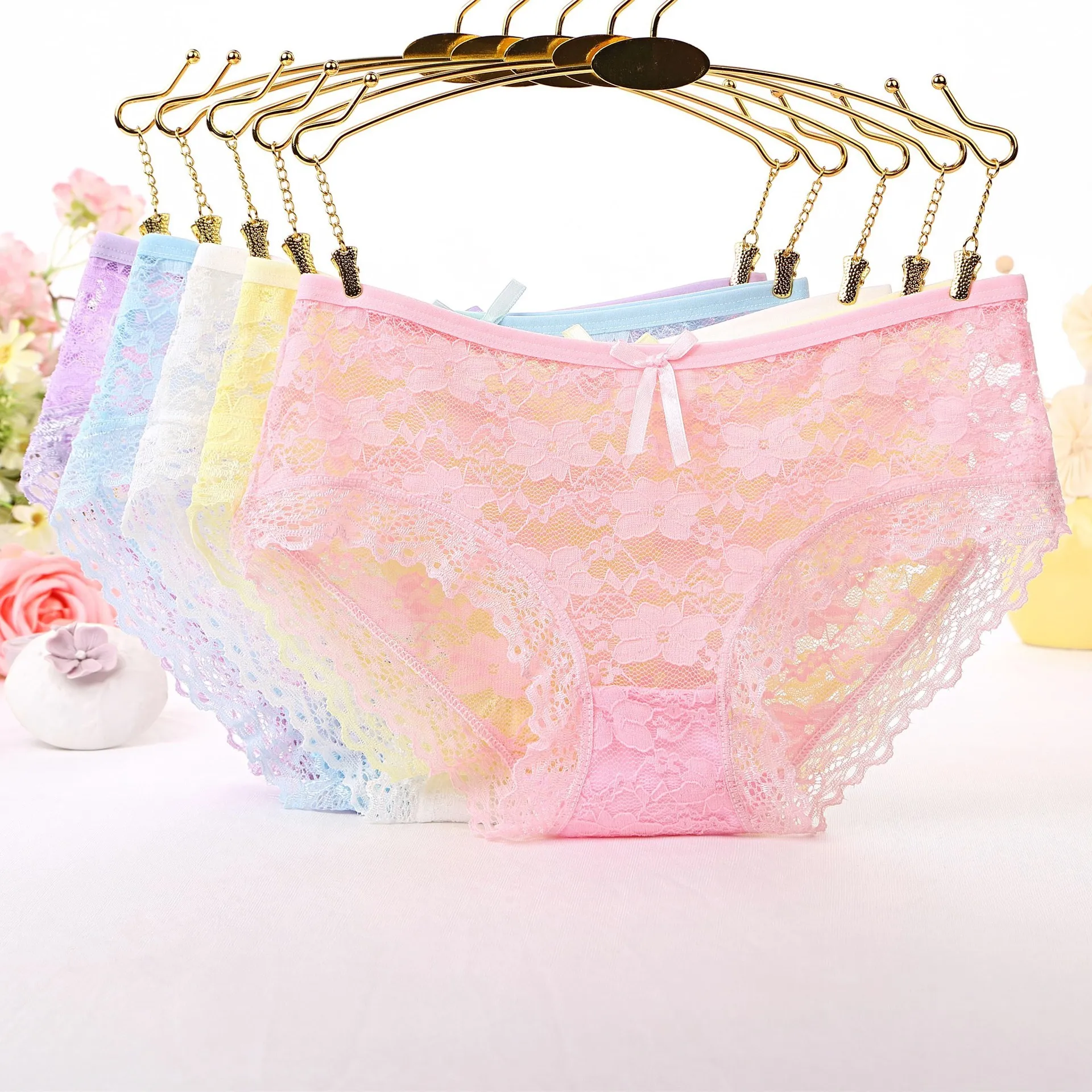 Briefs for Women Lace Cotton Sexy Lingerie Panties Girls Underwear Solid Color Bow Tie Underpants Ladies Panty Calcinha