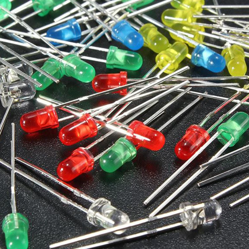 

100Pcs/lot 5 Colors F3 3MM Round LED Assortment Kit Ultra Bright Water Clear Green/Yellow/Blue/White/Red Light Emitting Diode