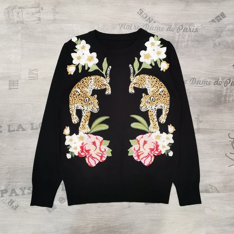 Роскошный дизайнерский брендовый вязаный свитер для женщин с аппликацией