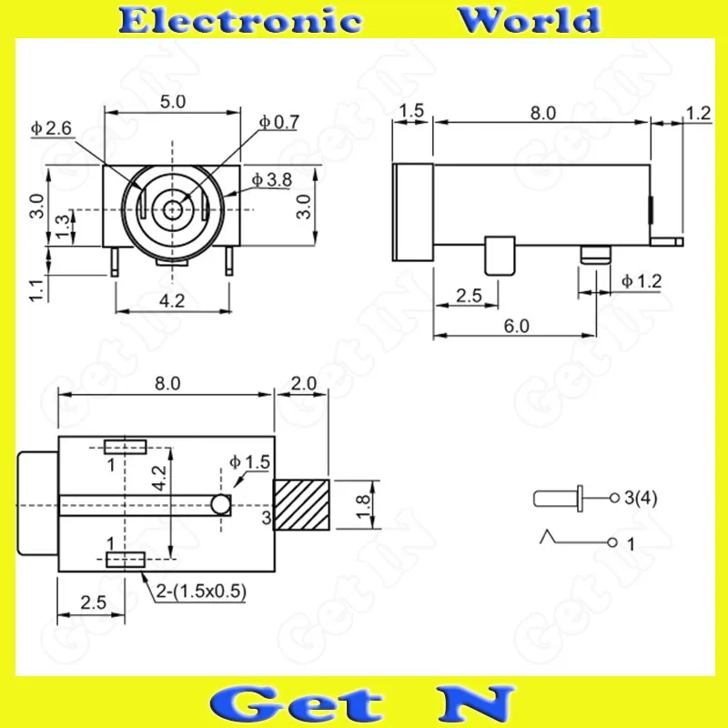 100pcsDC-055 0 7 мм полностью пластиковый 2SMD-Pin и 1Inline-Pin Разъем питания с | Обустройство