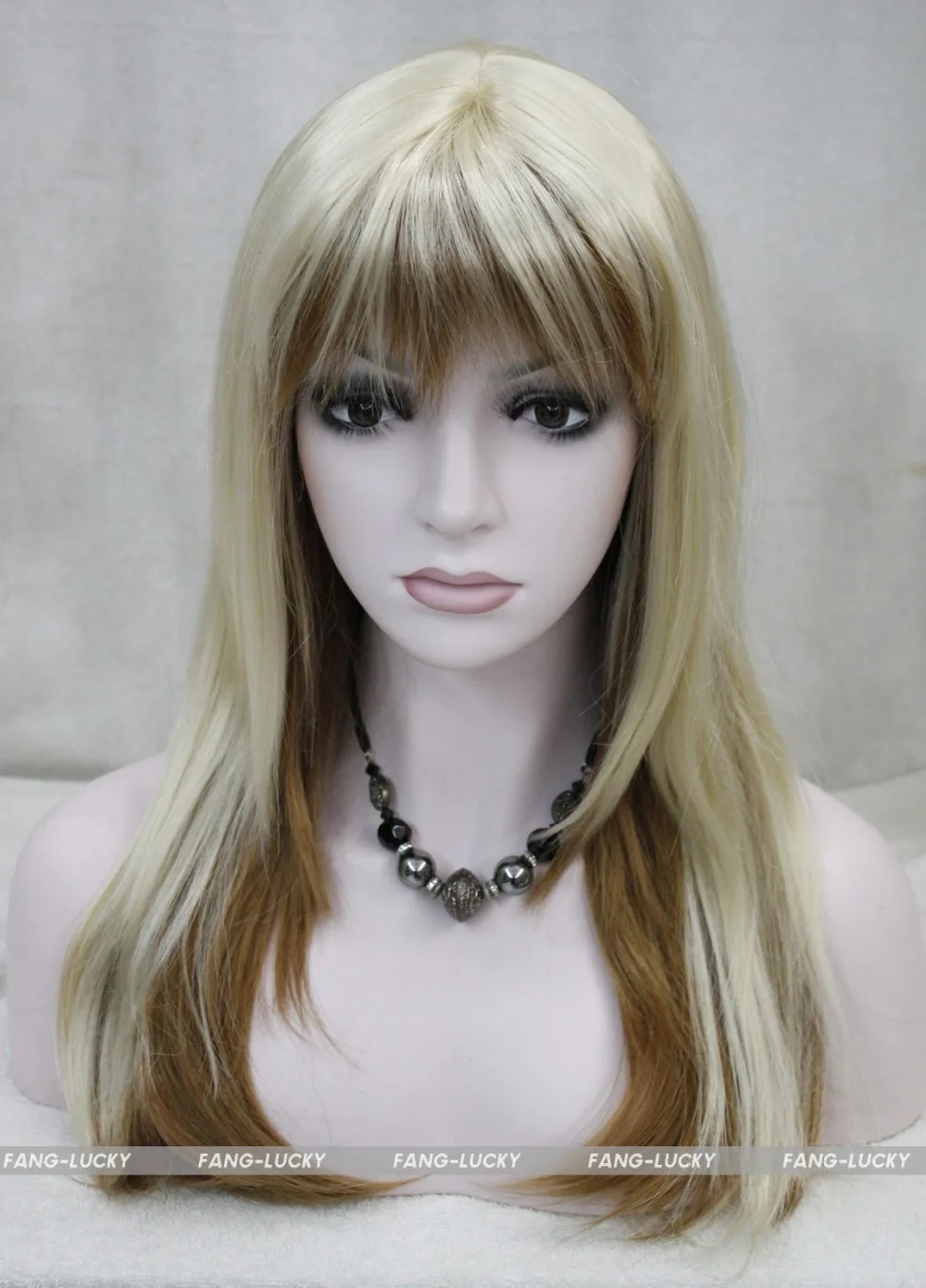 women's Hair full wigs TJS &ampWholesale&amp&gt&gt New Brown + Pale Blonde Mixed Long Straight Women Ladies wig |