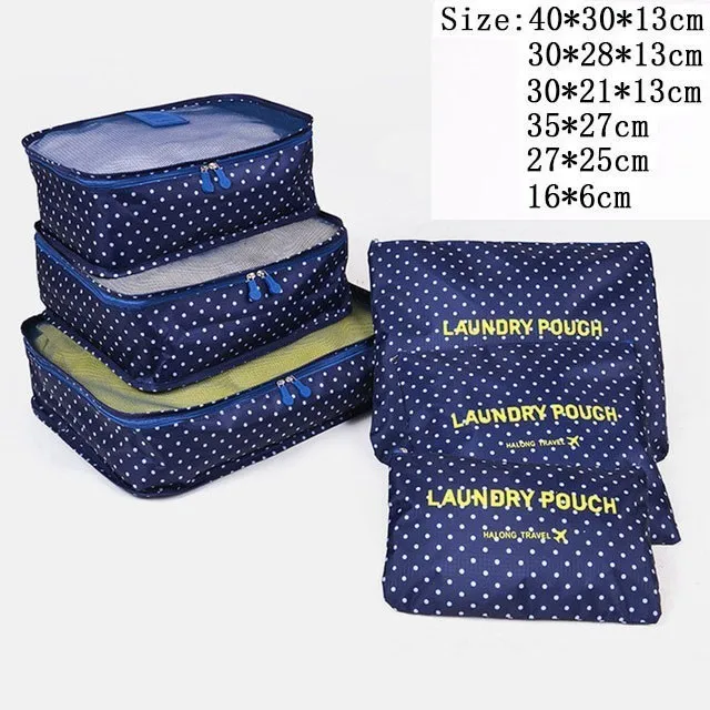 6PCS Navy blue dots SNUGUG Высокое качество 7 шт./компл. новая ткань Оксфорд MS Путешествия сетки в мешке Чемодан Органайзер Упаковка куб Организатор для Костюмы - Цвет: 6PCS Navy blue dots