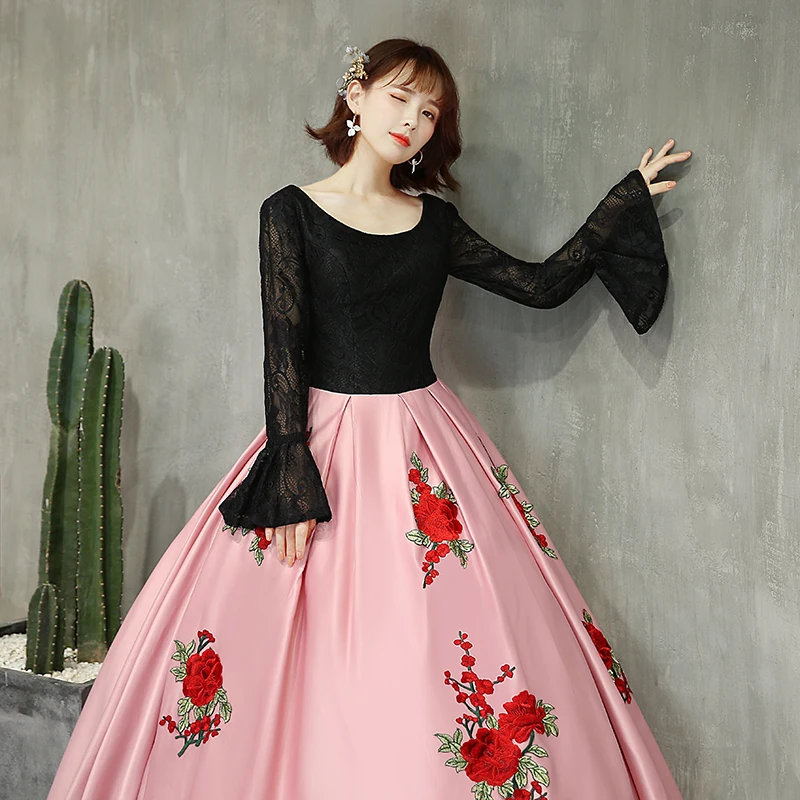 Ruthshen Новое поступление Розовые и черные платья Quinceanera с оборками длинными