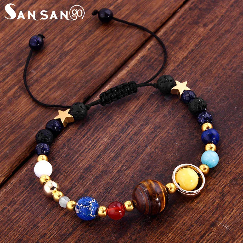 Браслет и браслет с бусинами из натурального лавового камня Восемь планет в