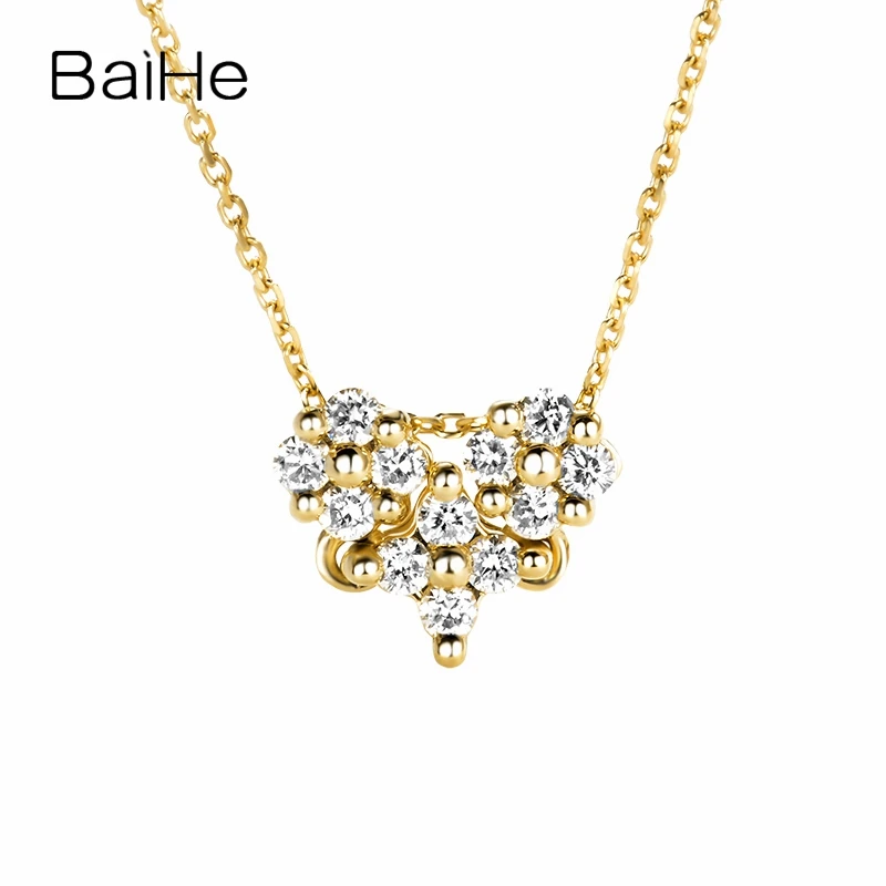 

BAIHE Solid 18K Yellow Gold 0.30ct H/SI Natural Diamond Heart Necklace Women Everyday Wear Trendy Fine Jewelry Collier Coeur