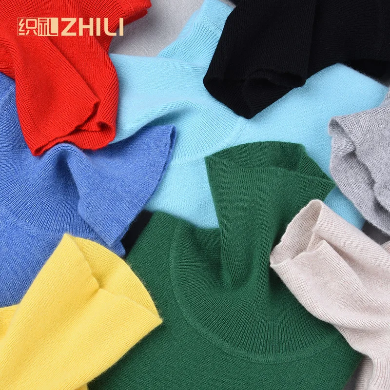 Женский однотонный кашемировый свитер с высоким воротником | Женская одежда