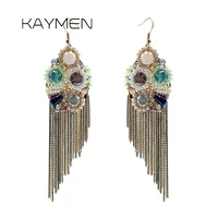 new women bohemia crystal tassels hook earrings luxury knitting fashion statement beads drop dangle earrings girls bijoux 3300