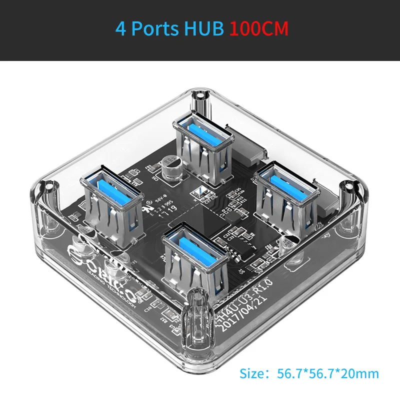ORICO 4 порта USB3.0 прозрачный концентратор высокая скорость с микро USB интерфейс питания usb-хаб поддержка OTG для Mac/Windows/Linux концентратор 3,0 - Цвет: MH4U-U3-10