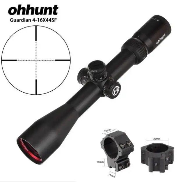 with Dovetail Rings Ohhunt Guardian 4-16X44 SF Охотничья винтовка прицел 1/2 полумиллиметровая точка сетка боковая параллакса башенки замок сброс тактические оптические прицелы - Цвет: with Dovetail Rings