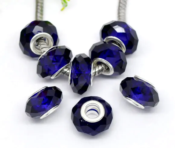 2 шт doreenbeads Европейский амулет Стеклянные Бусины круглые темно синие серебряные