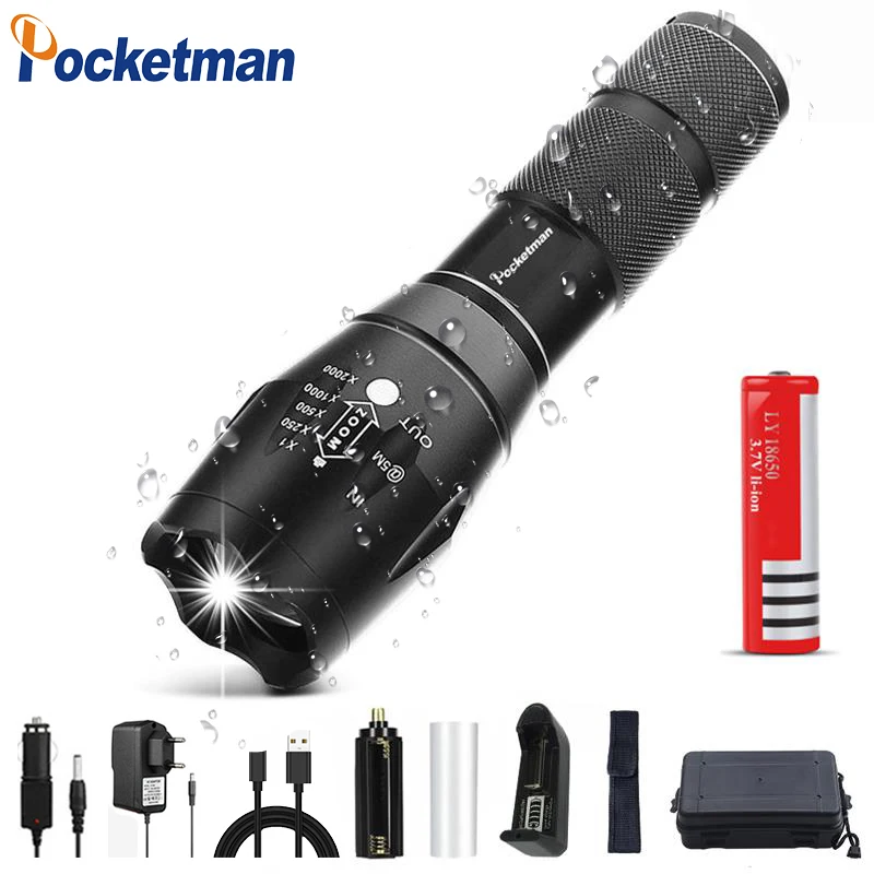 

49999 Lums XP-L-V6 L2 LED Tactical Flashlight Torch Zoomable linterna LED Flashlight Waterproof Torch For AAA 18650 Rechargeable