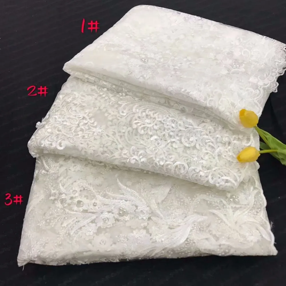 African lace 3D applique fabric high quality beaded French chiffon white wedding dress YYZ678-23 | Дом и сад