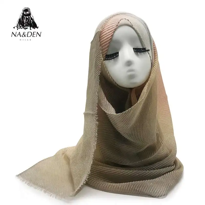 

Solid viscose scarf with gradient pleated crinkled gold thread scarves muslim women hijab fashion wrap bandana 10pcs/lot