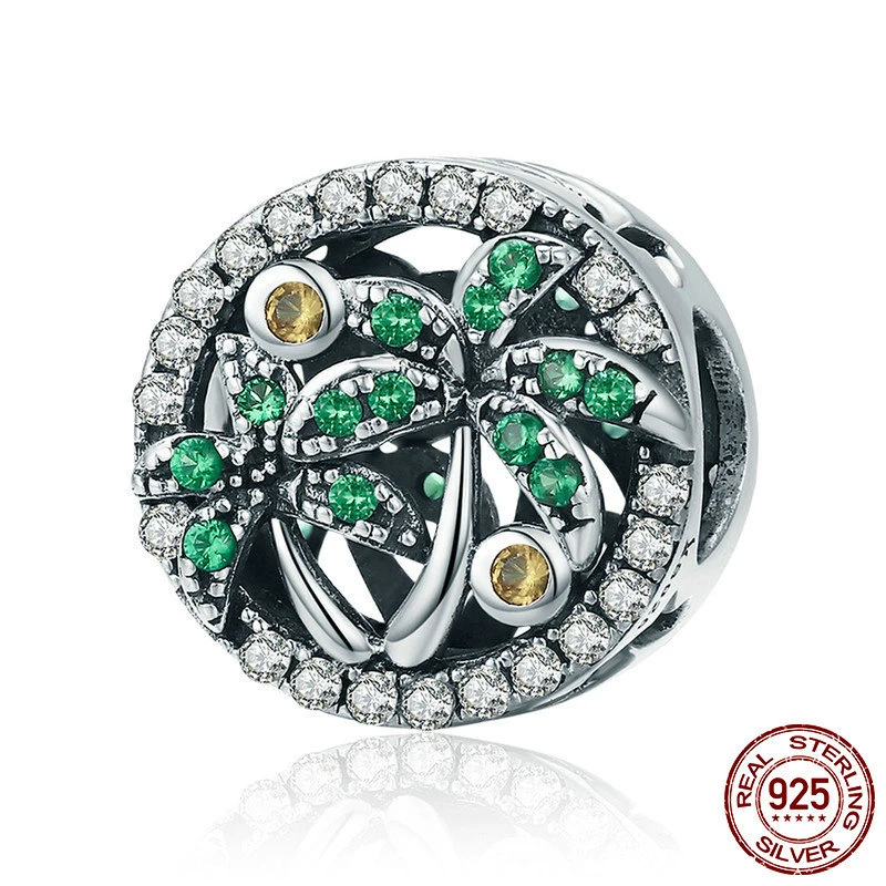 

DOYUBO Hot Sale Summer Coconut Tree Shape DIY Beads With Green Cubic Zircon Woumen's Cute Design Round Charms Accessories ADD045