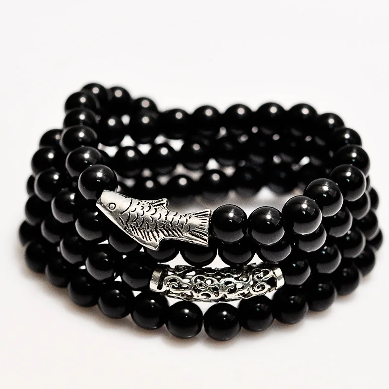 Лидер продаж бусины из натурального черного агата многослойные для молитвы